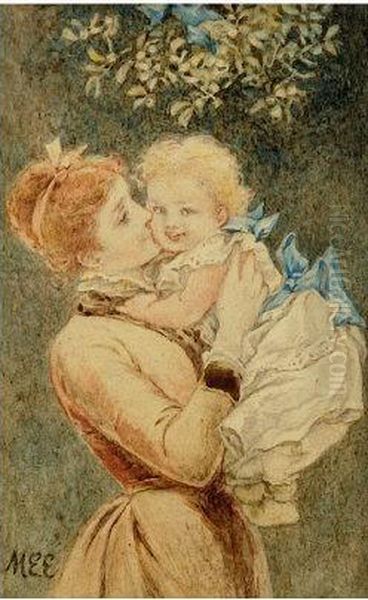 A Kiss Under The Mistletoe Oil Painting by Mary Ellen Freer Edwards