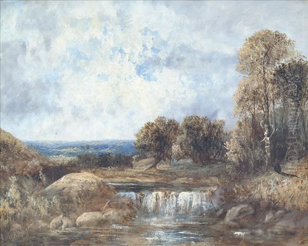 River Landscape Oil Painting by R. Edwards