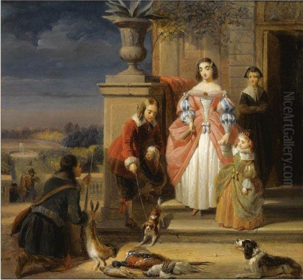 After The Hunt Oil Painting by Jacobus Josephus Eeckhout