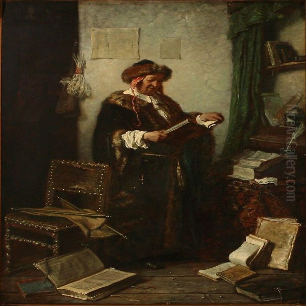 Baroque Interior With A Reading Gentleman Oil Painting by Victor Eeckhout