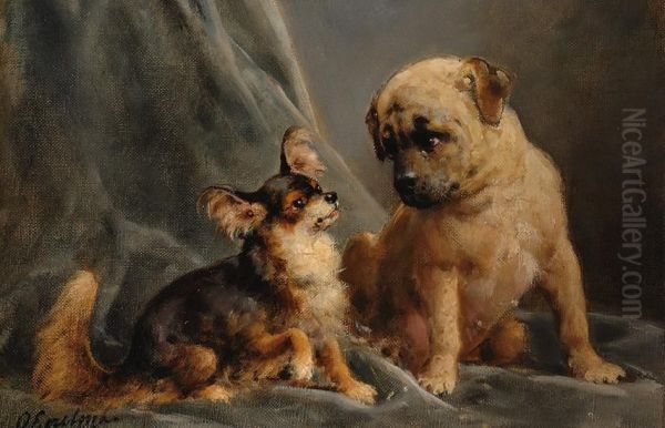 A Puppy And A Young Mastiff Oil Painting by Otto Eerelman