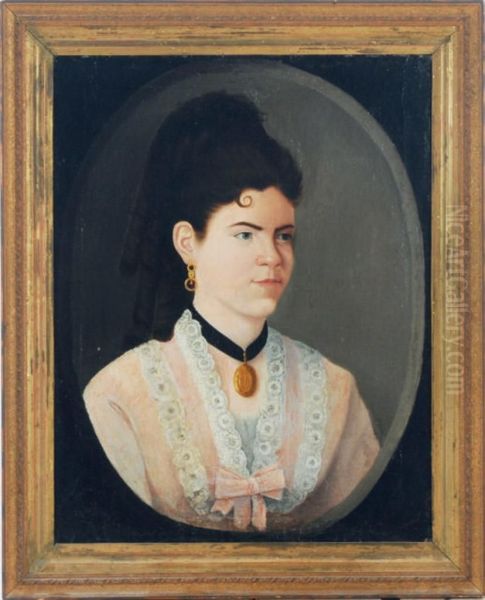 Portrait Of A Lady Wearing A Locket, In A Painted Oval Oil Painting by Lopez Egea Y Marin