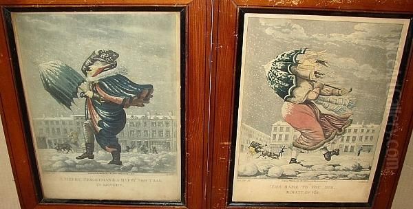 A Merry Christmas And A Happy New Year In London; The Same To You Sir, & Many Of E'm, Aquatints By G. Hunt On Wove, Hand Coloured And Published Thos Mclean 1827 Oil Painting by M. Egerton