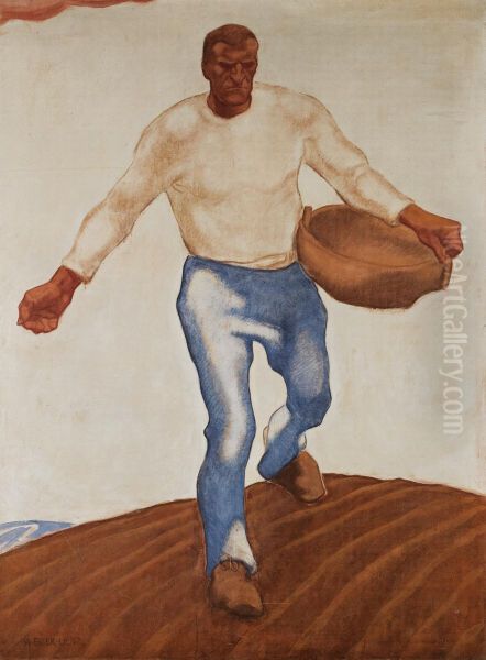 Der Samann (the Sower) Oil Painting by Albin Egger-Lienz