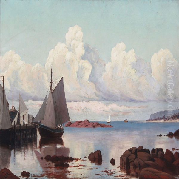 Coast With Sailing Ships Near A Harbour Oil Painting by Johan Peter Eggers