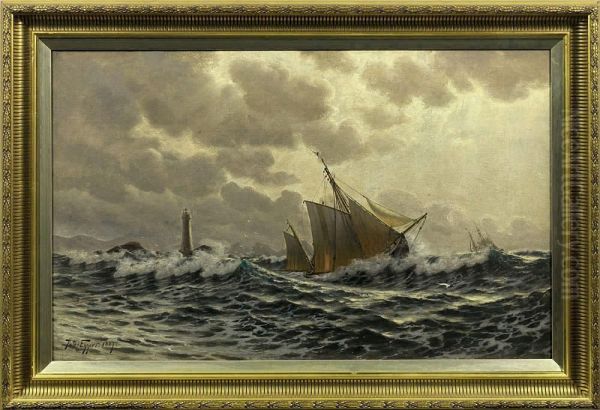 Fischerboot Imsturm Vor Der Kuste Oil Painting by Johan Peter Eggers