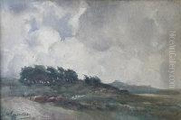 Moorland, Driving Sheep Oil Painting by Wycliffe Egginton