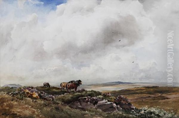 Horses On A Moorland Landscape Oil Painting by Wycliffe Egginton