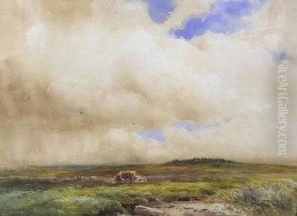 Cattle In A Windswept Landscape Oil Painting by Wycliffe Egginton