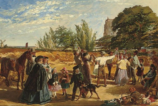 Sketch For Hallo Largess! A Harvest Scene In Norfolk Oil Painting by William Maw Egley