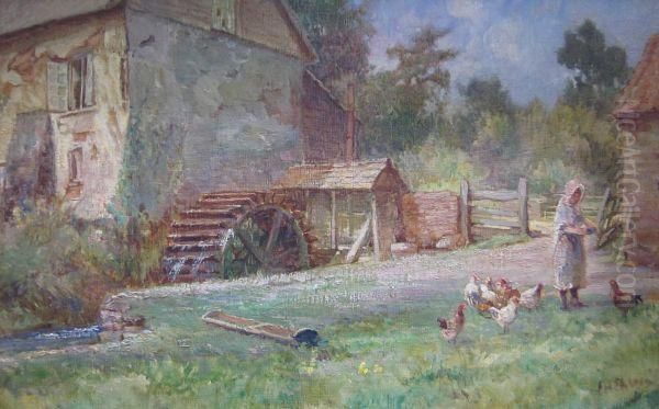 Woman Feeding Chickens Oil Painting by Ernest Herman Ehlers