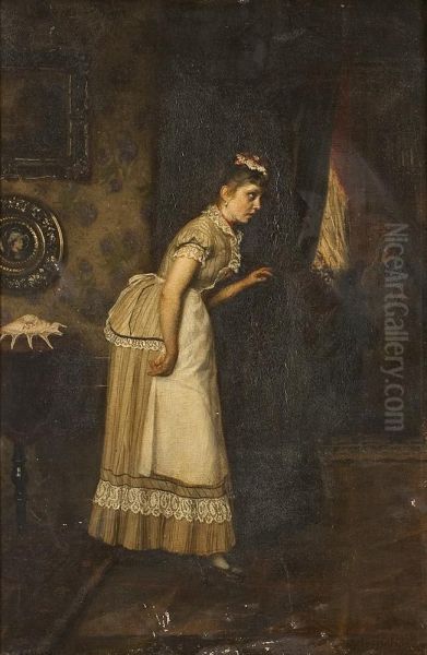 Das Neugierigestubenmadchen Oil Painting by Felix Ehrlich