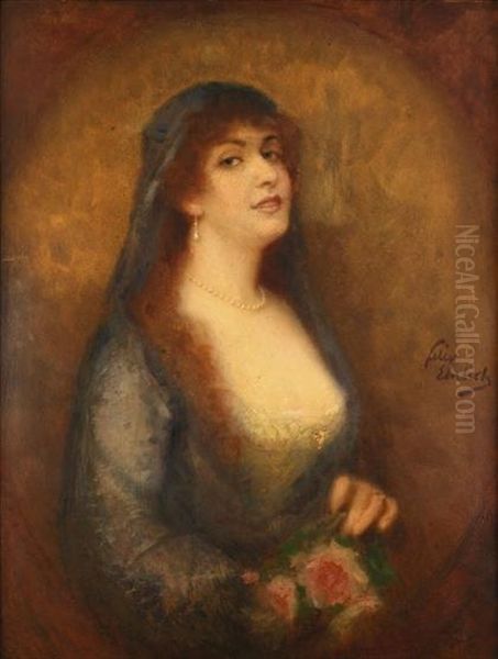 Young Lady With Roses Oil Painting by Felix Ehrlich