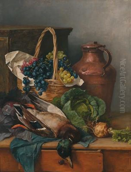 Autumnal Still Life With Grapes Oil Painting by Ludwig Eibl