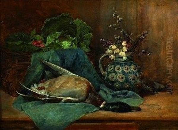 Stilleben Mit Erlegter Ente, Einem Blumenstraus Und Wirsing Oil Painting by Ludwig Eibl