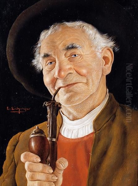 A Good Smoke Oil Painting by Erwin Eichinger