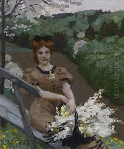 Madchen Mit Fruhlingsstraus. 1907 Oil Painting by Reinhold Max Eichler