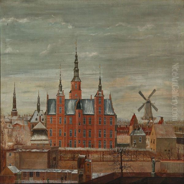 A View Towards Rosenborg Castle, Copenhagen Oil Painting by Carl Ferdinand Eichmuller