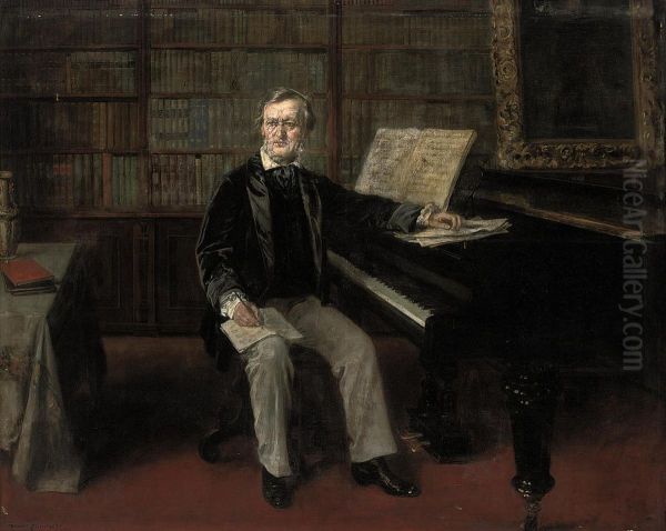 Richard Wagner Composing At His Piano Oil Painting by Rudolph Eichstaedt