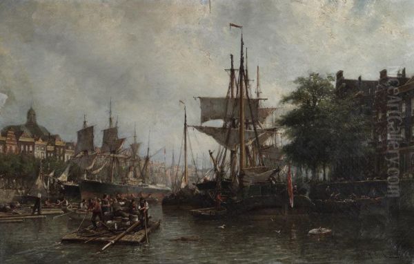 Harbor At Amsterdam Oil Painting by Willem Hendrik Eickelberg