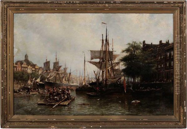 Harbor At Amsterdam Oil Painting by Willem Hendrik Eickelberg