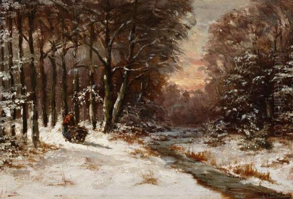 Vrouw Met Sprokkelhout In Winters Bos Oil Painting by Willem Hendrik Eickelberg