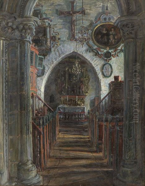 Interior Fra Dale Kirke I Luster Oil Painting by August Eiebakke