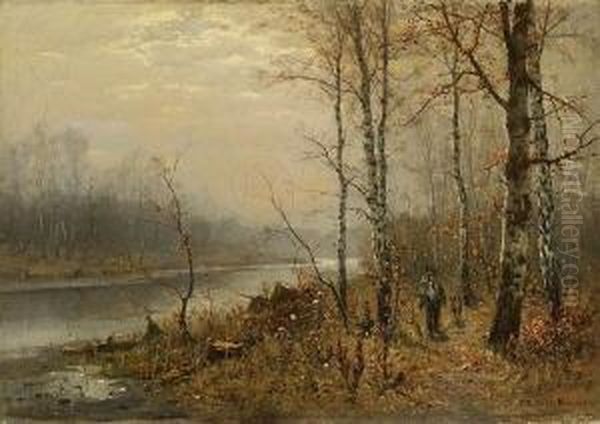 Herbstliche
 Flusslandschaft Oil Painting by Conrad Eilers