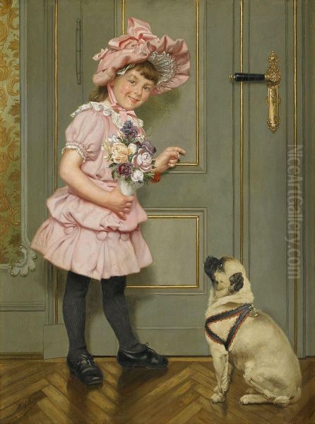 Interior Med Flicka Och Hund Oil Painting by Wilhelm Eilers