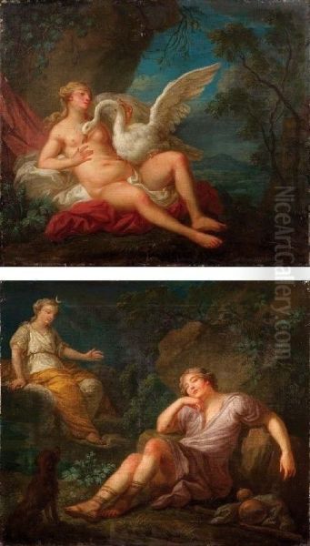 A) Leda E Il Cigno; B) Diana E Endimione Oil Painting by L. Einsen