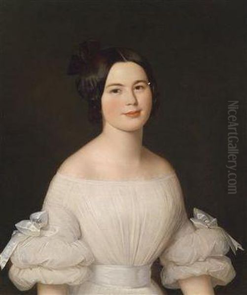 Portrait Of A Lady In A White Dress Oil Painting by Anton Einsle