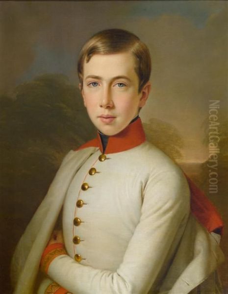 Young Man In Uniform Oil Painting by Anton Einsle