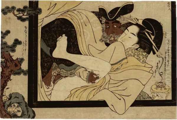 Shunga From The Series ````fumi No Kiyogaki' (calligraphic Models) by Hosoda Eiri