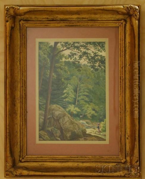 Wooded Landscape With Figure And A Stag Oil Painting by Charles Christian Eisele