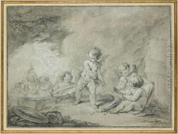 Putti Forgeant Des Armes Oil Painting by Charles Dom. Joseph Eisen