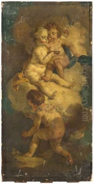 Putti Aux Bulles De Savon Et Putti A La Corbeille De Fruit Oil Painting by Charles Dom. Joseph Eisen