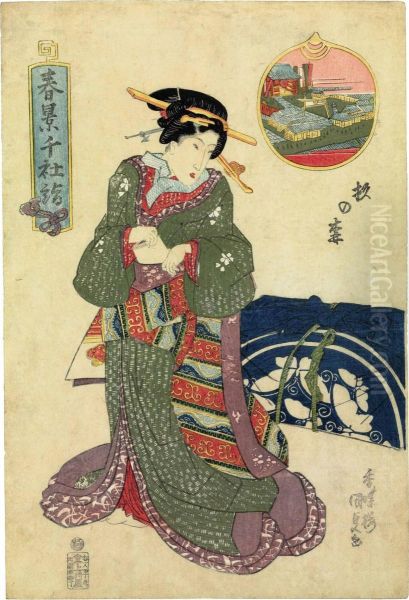 Owariya-nai Kicho (the Courtesan Kicho Of The Owariya), From The Series Keijo Dochu Sugoroku (sex Games In The Brothel District) And Also Subtitled Mitate Yoshiwara Gojusantsui: Fujieda (parody Of The Fifty-three Stations In The Yoshiwara: Fujieda Station Oil Painting by Keisai Eisen