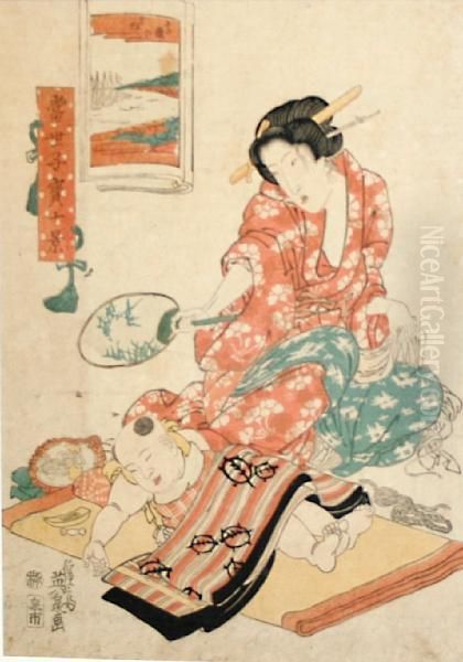 Beauties Oil Painting by Keisai Eisen