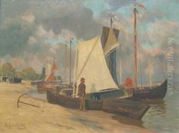 Kahne In Pillkoppen, Kurische Nehrung Oil Painting by Wilhelm Eisenblatter