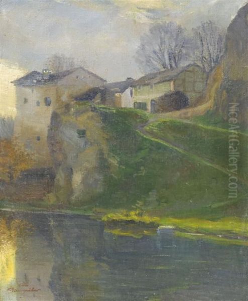 Village By A River. Oil Painting by Felix Eisengraber