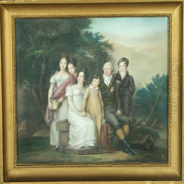 Portait Of Staatsminister Von Der Luhe And Family, Stuttgart Oil Painting by Caroline Eisenlohr