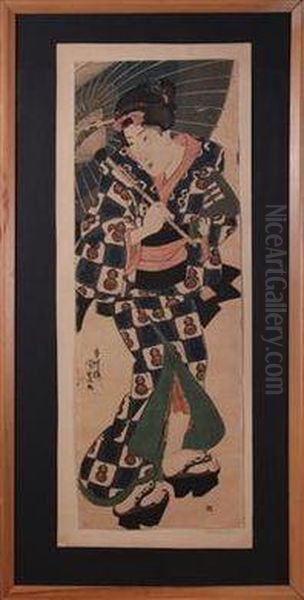 Geisha Mit Sonnenschirm Oil Painting by Kikugawa Eishin