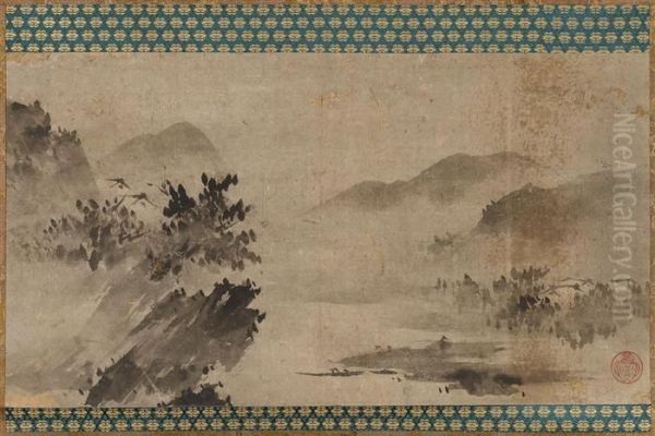 Misty Landscape Oil Painting by Kano Eitoku