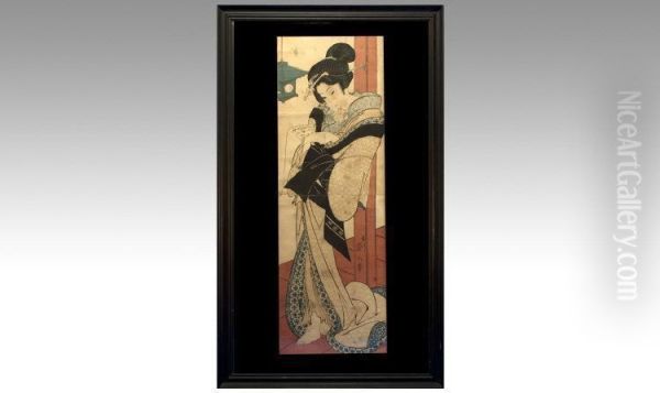 Geisha Girl Reading A Letter Oil Painting by Kikukawa Eizan