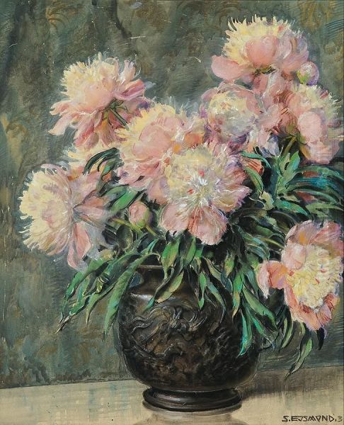 Bouquet Of Pink Peonies Oil Painting by Stanislaw Ejsmond