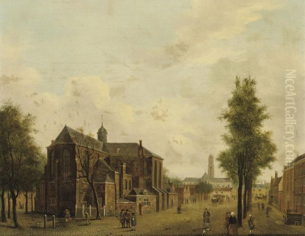 Utrecht With The Pieterskerk And The Domtoren In The Background Oil Painting by Jan Ten Compe or Kompe