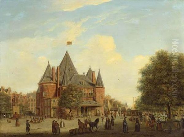 View Of Amsterdam. Oil Painting by Jan Ten Compe or Kompe