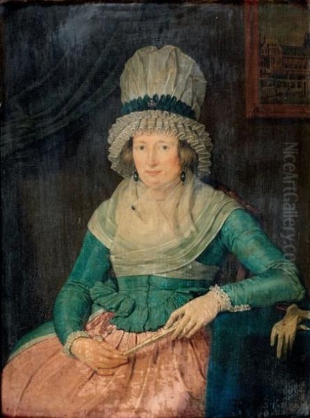 Portrait De Femme Tenant Un Eventail Oil Painting by Jan the Younger Ekels