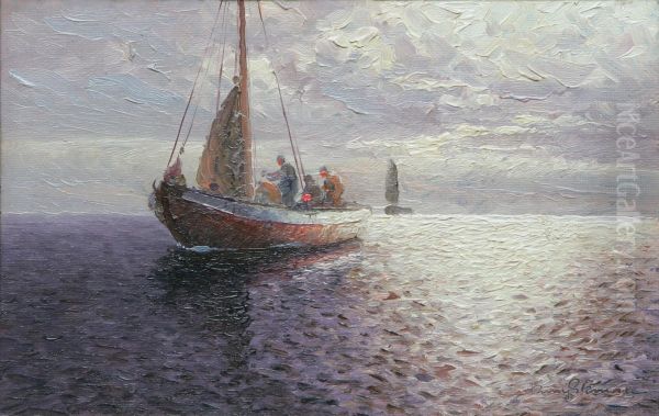 Fiskare Till Sjoss Oil Painting by Emil Ekman