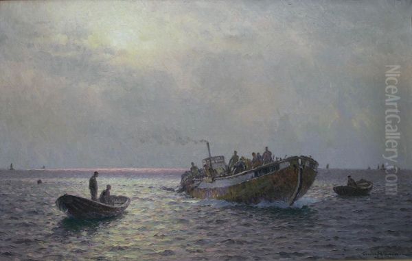 Fiskebat Och Ekor Till Havs Oil Painting by Emil Ekman